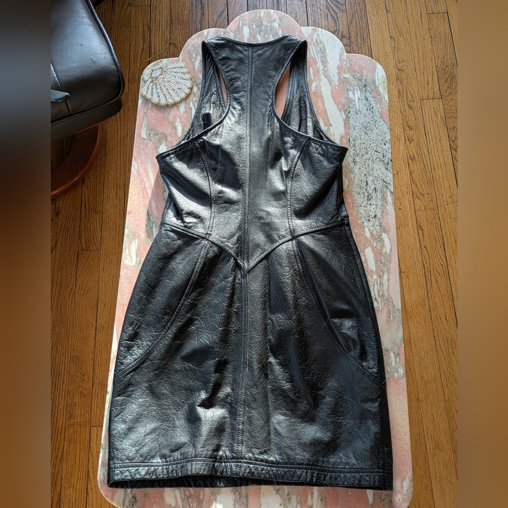 Wilson's Vintage Black Leather Sleeveless Moto Zip Dress Large Curves - Picture 4 of 11